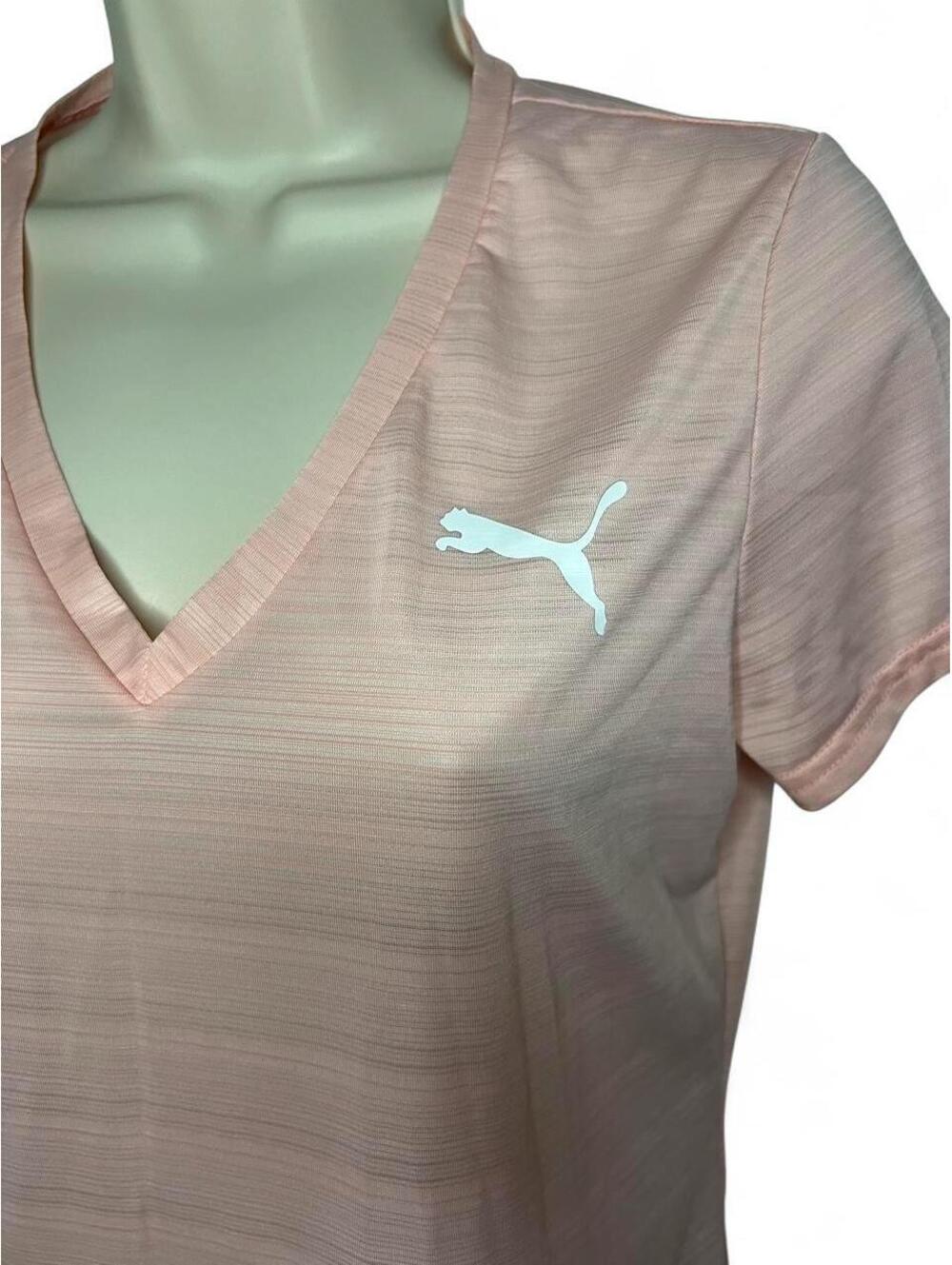 Puma Pink Heathered V-Neck Athletic Short Sleeve Workout T-Shirt